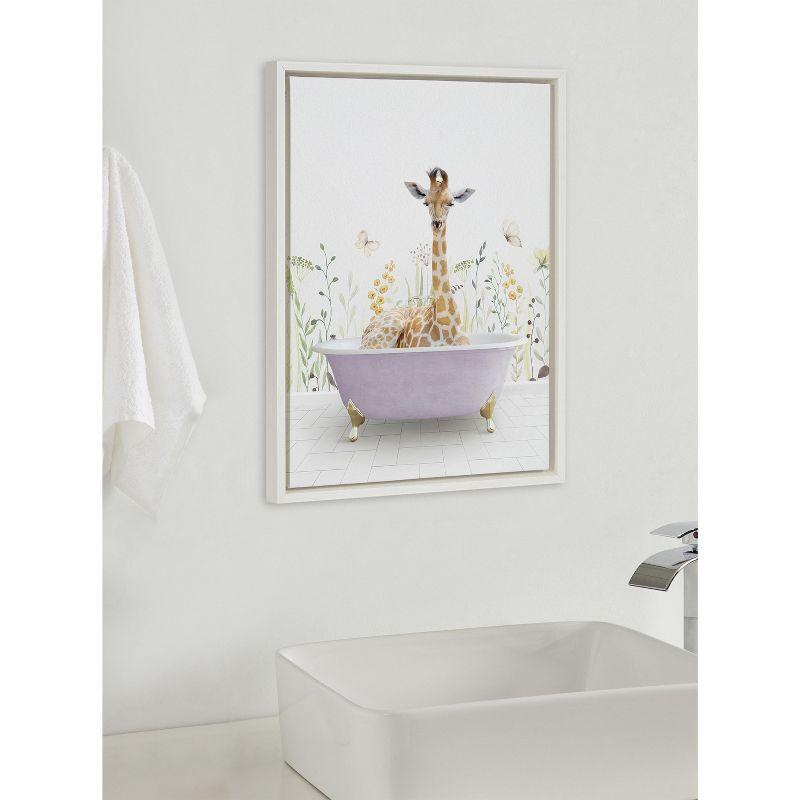 Kate and Laurel Sylvie Giraffe In Spring Bath Framed Canvas by Amy Peterson Art Studio, 18x24, White