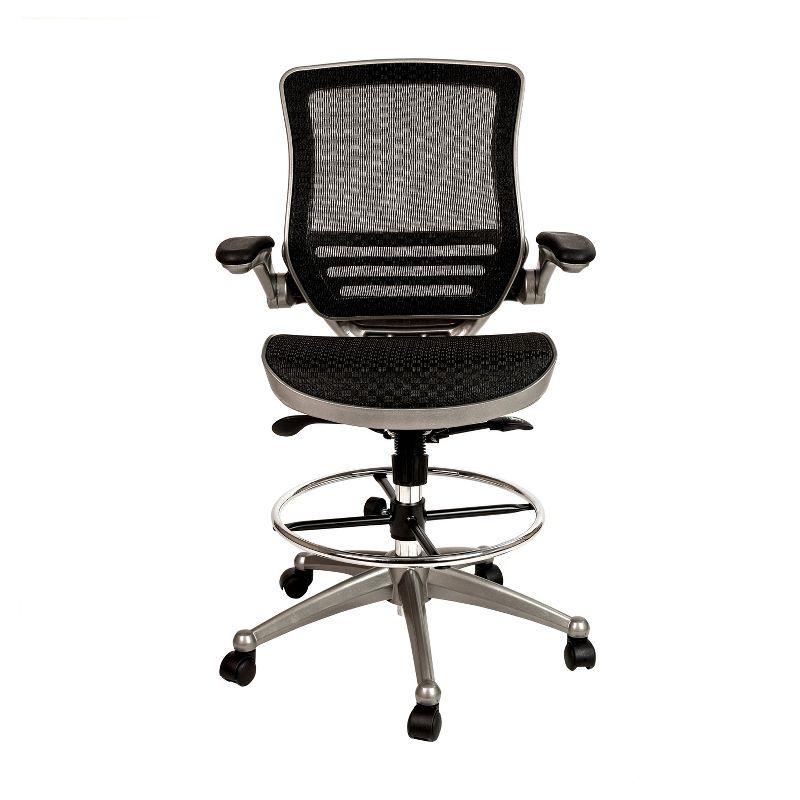 Flash Furniture Mid-Back Transparent Black Mesh Drafting Chair with Graphite Silver Frame and Flip-Up Arms