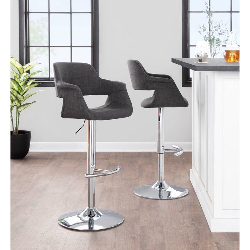 LumiSource Set of 2 Vintage Flair Adjustable Barstools Chrome/Charcoal:: Swivel, Upholstered, Steel Frame