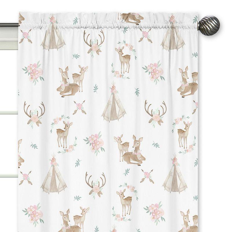 Deer Floral Semi-Sheer Rod Pocket Curtain Panels (Set of 2)