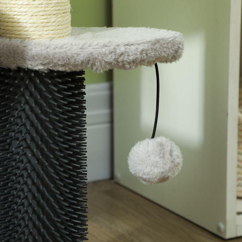 PawHut 20" Cat Tree, 2 in 1 Cat Tower 3-Step Pet Stairs with Scratching Posts, Tickling Post, Toy Balls, for High Beds, Couch, Sofa, Light Gray