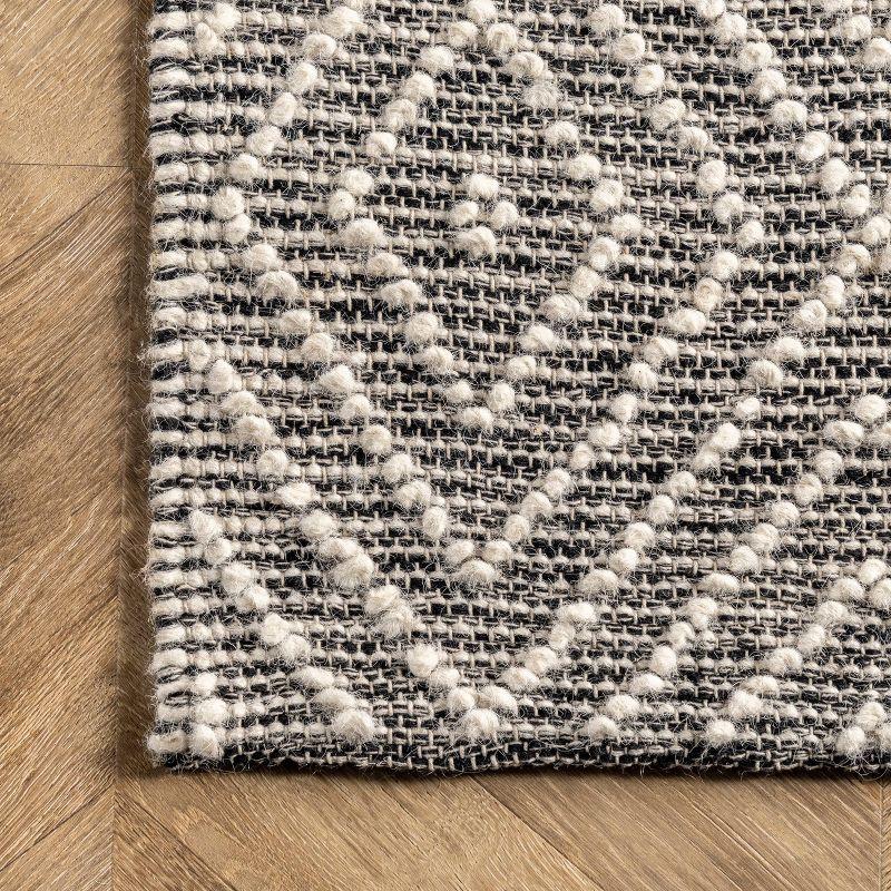 nuLOOM 6'x9' Flora Handmade Textured Diamonds Wool Area Rug Gray/Ivory: Geometric Flat Pile, Indoor Use