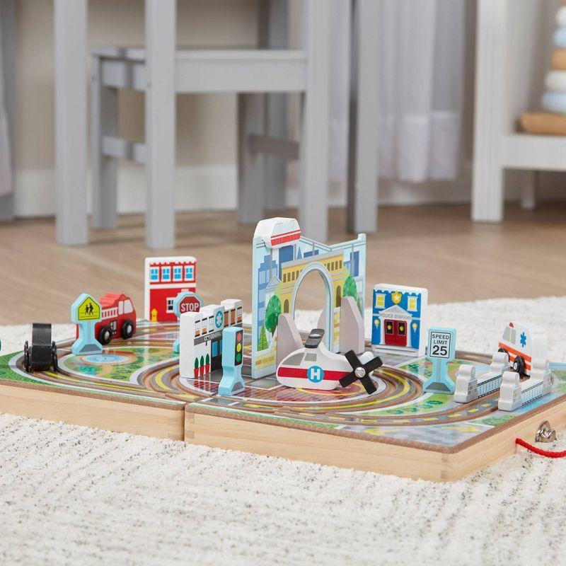 Wooden Town Play Set with Built-In Tracks