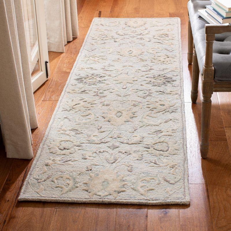 Elegant Ivory and Light Blue Hand-Tufted Wool Runner Rug, 2'3" x 8'