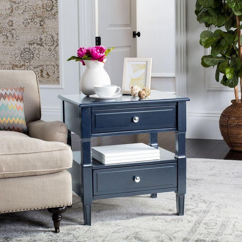 Burgundy-Inspired Black 2-Drawer Nightstand with Chrome Pulls