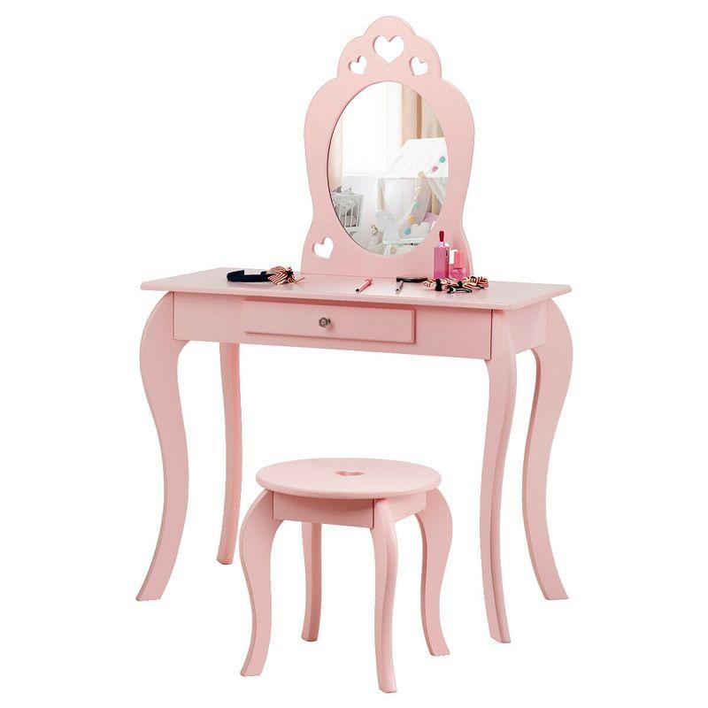 Costway Kids Vanity Set Princess Makeup Dressing Play Table Set W/Mirror