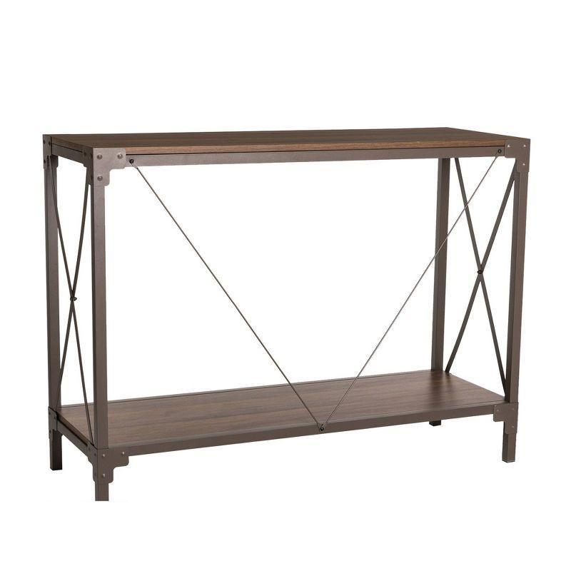 Walnut Melamine & Metal Console Table with Open Shelf Storage