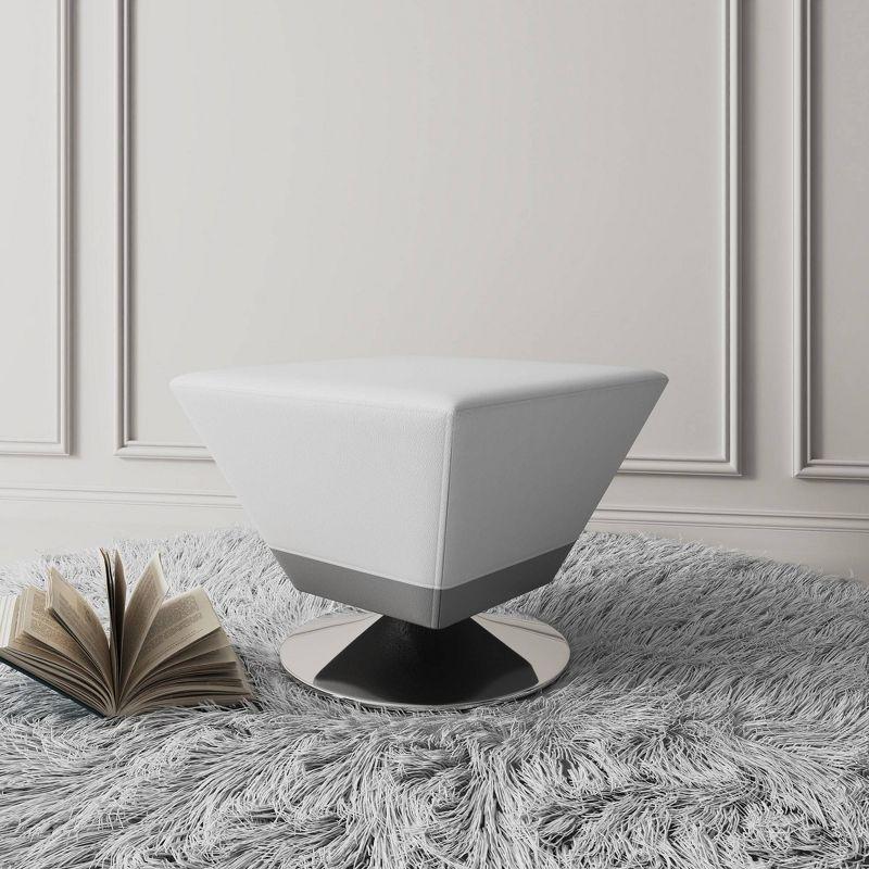 Diamond Swivel Ottoman White - Manhattan Comfort: Chrome Base, Faux Leather, No Assembly Required