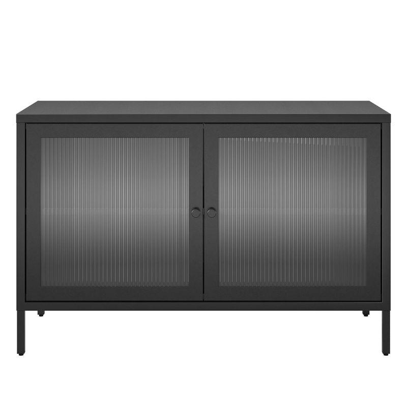 Black Metal 2-Door Accent Cabinet with Fluted Glass