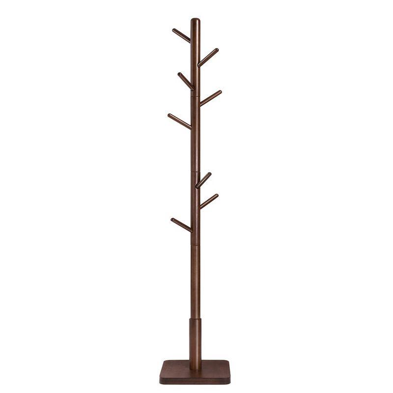 Dark Walnut Rubberwood 8-Hook Freestanding Coat Rack