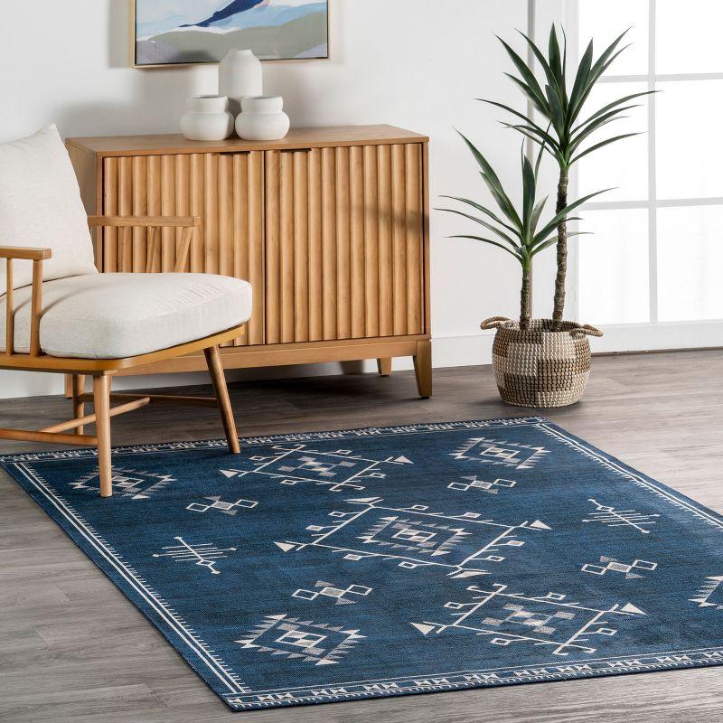 Navy 4' x 6' Rectangular Washable Synthetic Area Rug