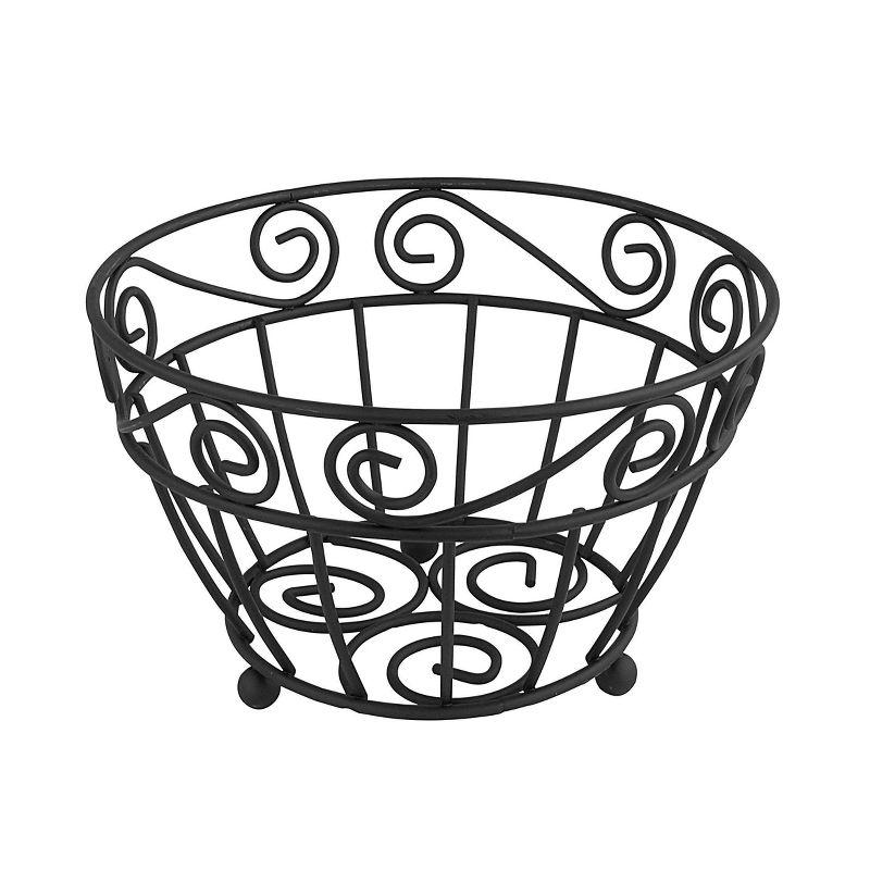 Black Metal Scroll Design Fruit Bowl with Open Wire