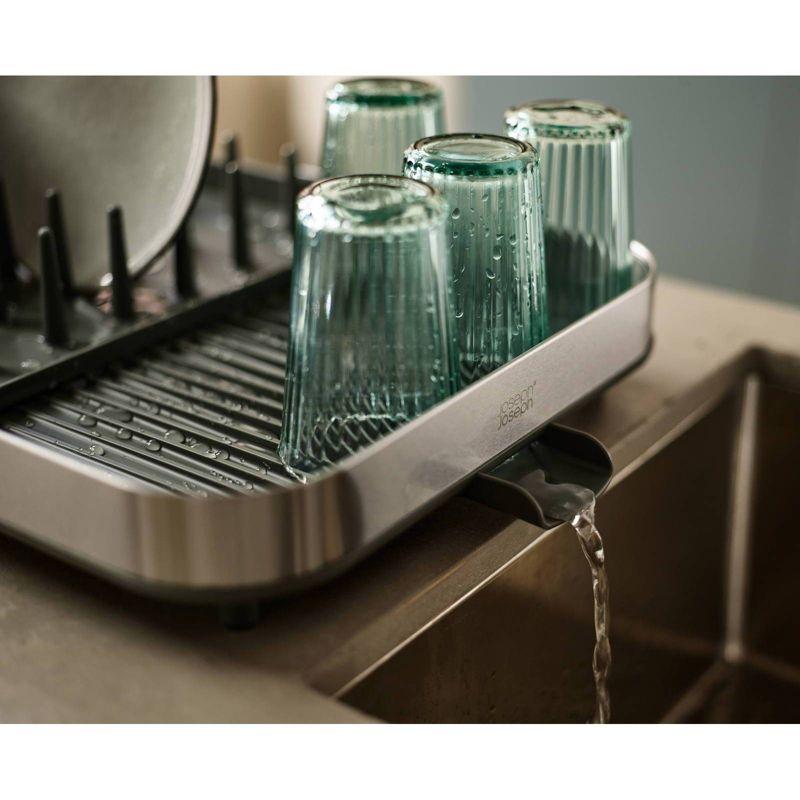 Expandable Stainless Steel and Gray Plastic Dish Rack with Utensil Cup