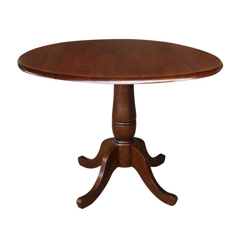 Espresso Round Solid Wood Pedestal Extendable Dining Table