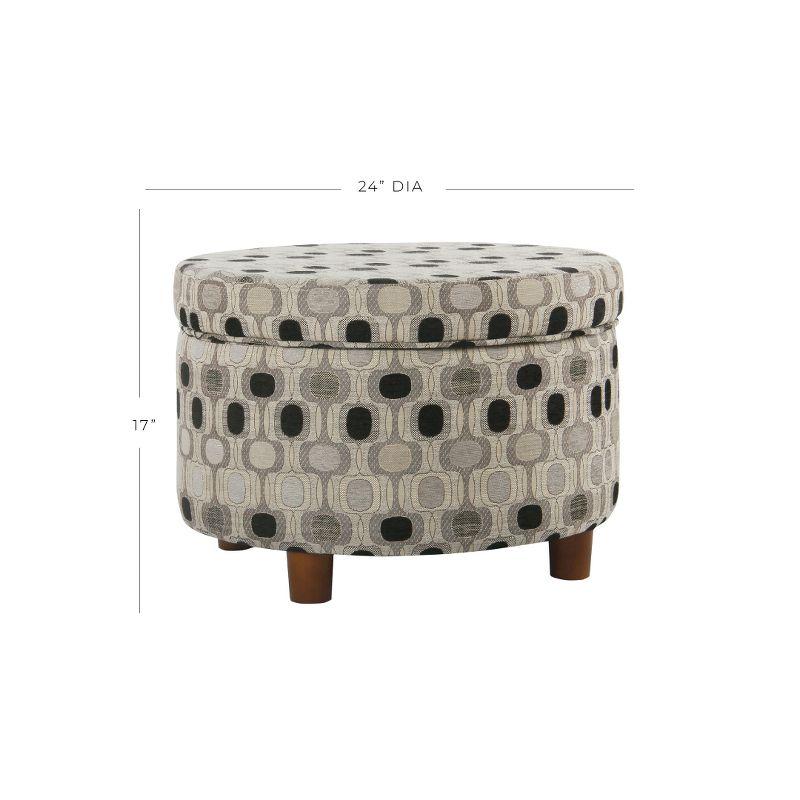 Round Storage Ottoman Black Geo - HomePop: Upholstered Medallion Pattern, Plywood & Hardwood Frame, 250 lbs Capacity