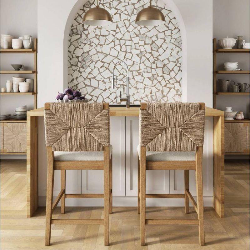 Nathan James Set of 2 Beacon Seagrass Counter Height Barstools Cream Boucle