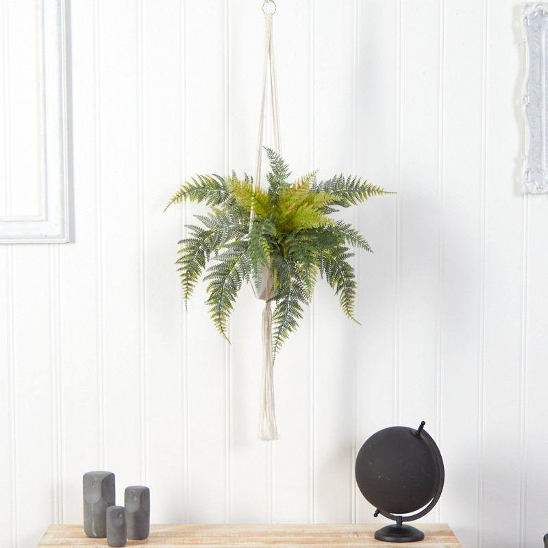 Nearly Natural 25-in Fern Hanging Artificial Plant in Decorative Basket