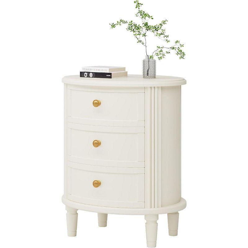 Tribesigns Wooden Farmhouse 3 Drawers Nightstand, Off-White, 1PC