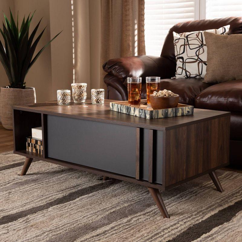 1 Drawer Naoki Two-Tone Wood Coffee Table Gray/Walnut - Baxton Studio: Modern Rectangular Particle Board Table with Shelf