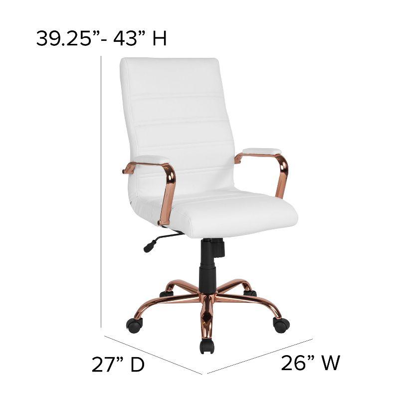 Emma and Oliver High Back White LeatherSoft Executive Swivel Office Chair - Rose Gold Frame/Arms
