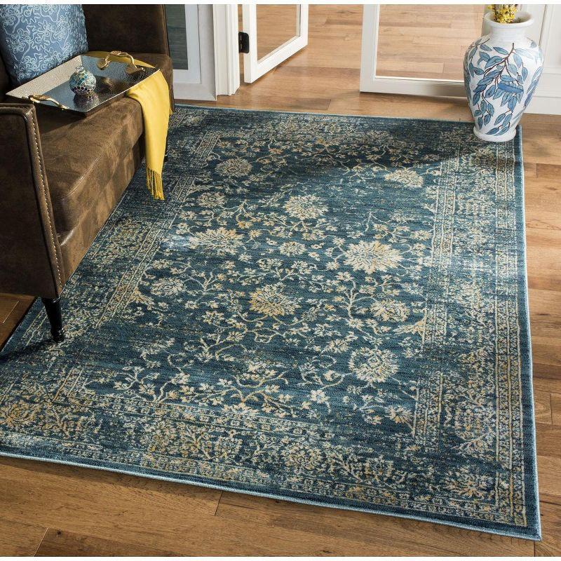 Light Blue and Beige Floral Synthetic Area Rug, 5'1" x 7'6"