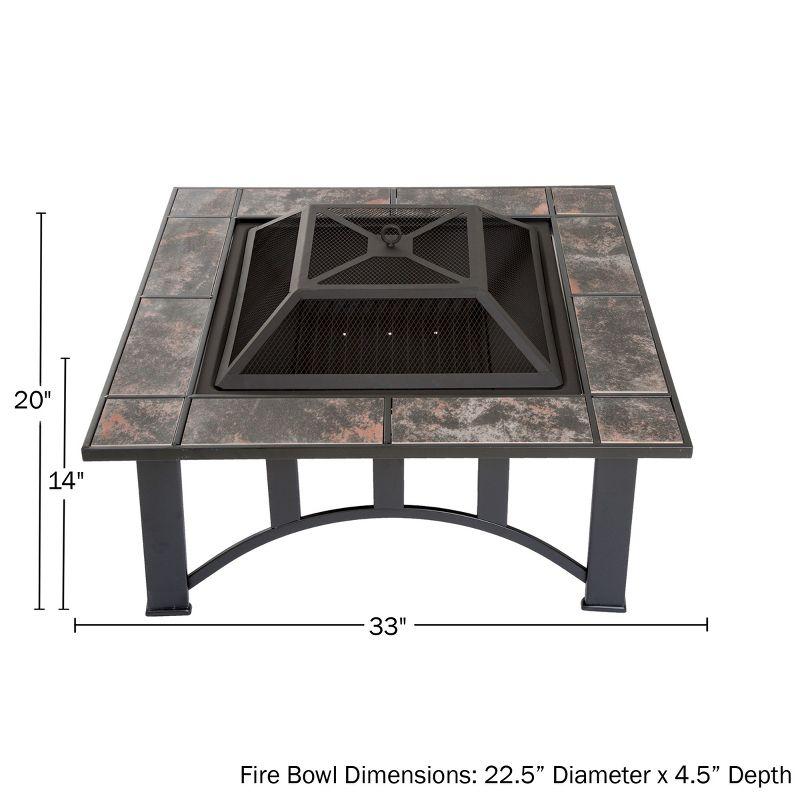 Nature Spring 33" Black Wood-Burning Fire Pit Table with Tile Surround