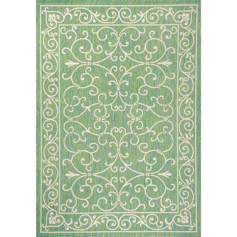 8' x 10' Charleston Vintage Filigree Textured Weave Indoor/Outdoor Area Rug, Green/Ivory - JONATHAN Y