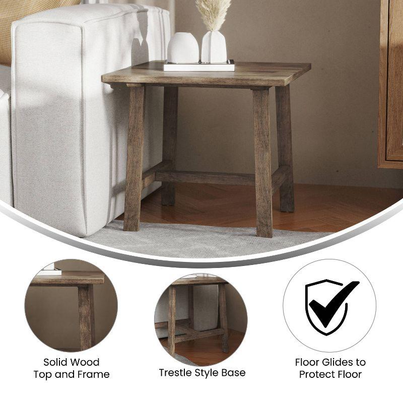 Taylor & Logan Cammie End Table Rustic Brown: Solid Wood, Trestle Base, 19.75" Height