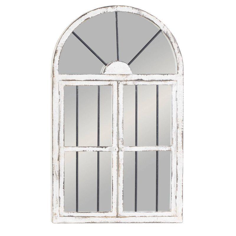 25" x 42" Distressed Wood Arched Window Wall Mirror White - Olivia & May: Antiqued Finish, MDF Frame, No Assembly Required