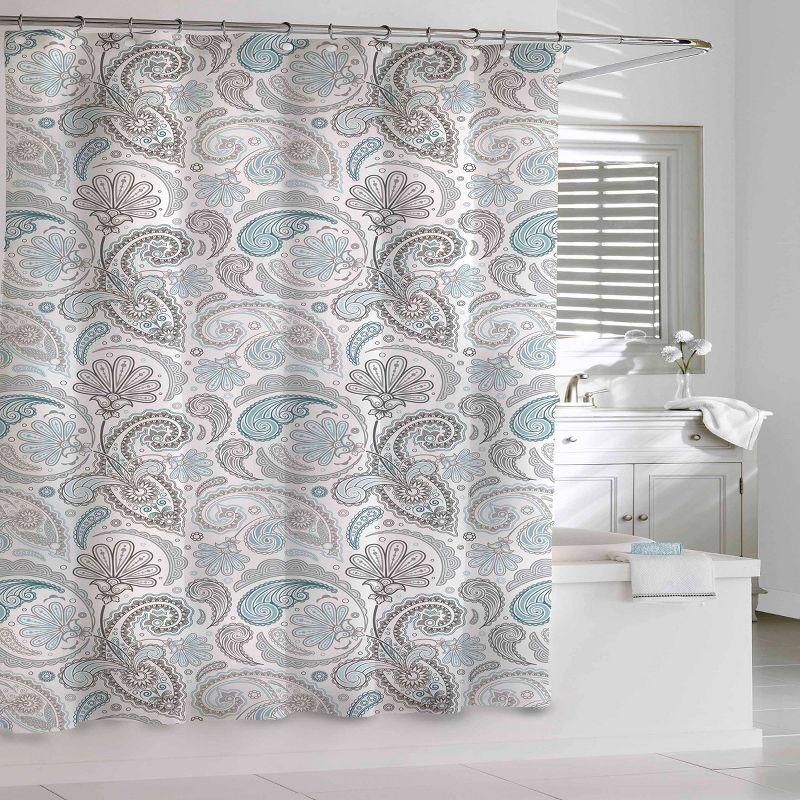 Blue and Gray Paisley Cotton Shower Curtain with Liner