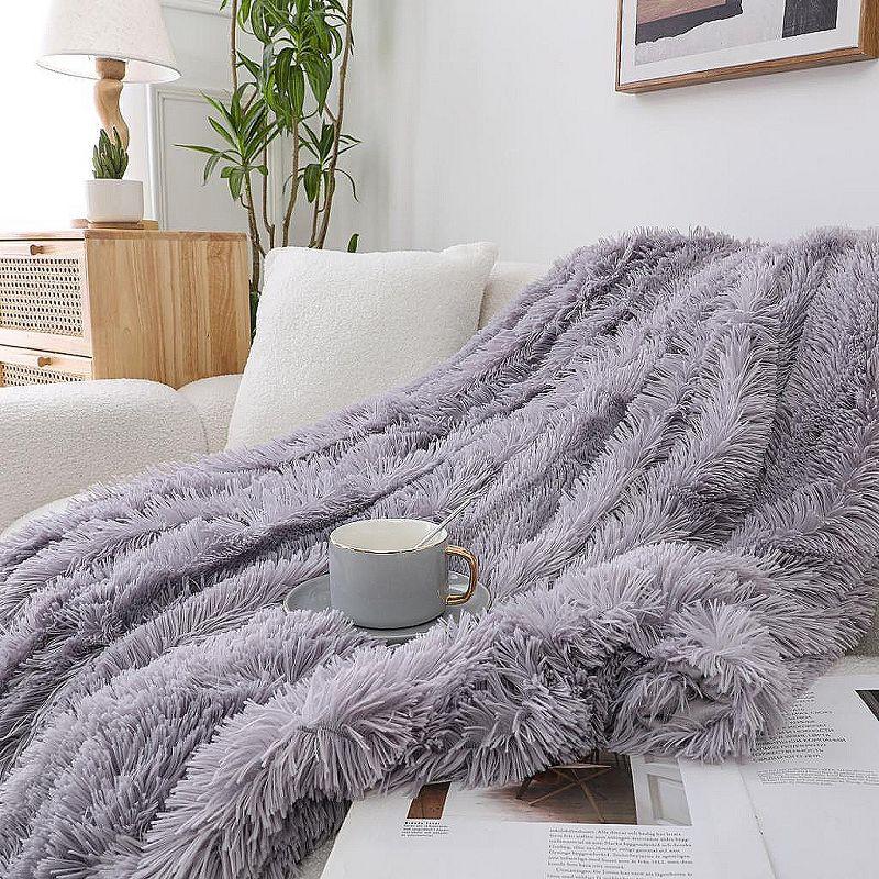 Kate Aurora Regal Luxe Oversized Ultra Soft & Fuzzy Lined Accent Throw Blanket - 50 in. W x 70 in. L - Light Gray