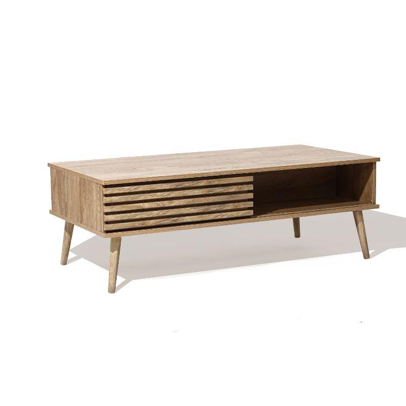 LuxenHome Mid-Century Modern Rectangular Coffee Table with Storage and Solid Wood Legs Brown