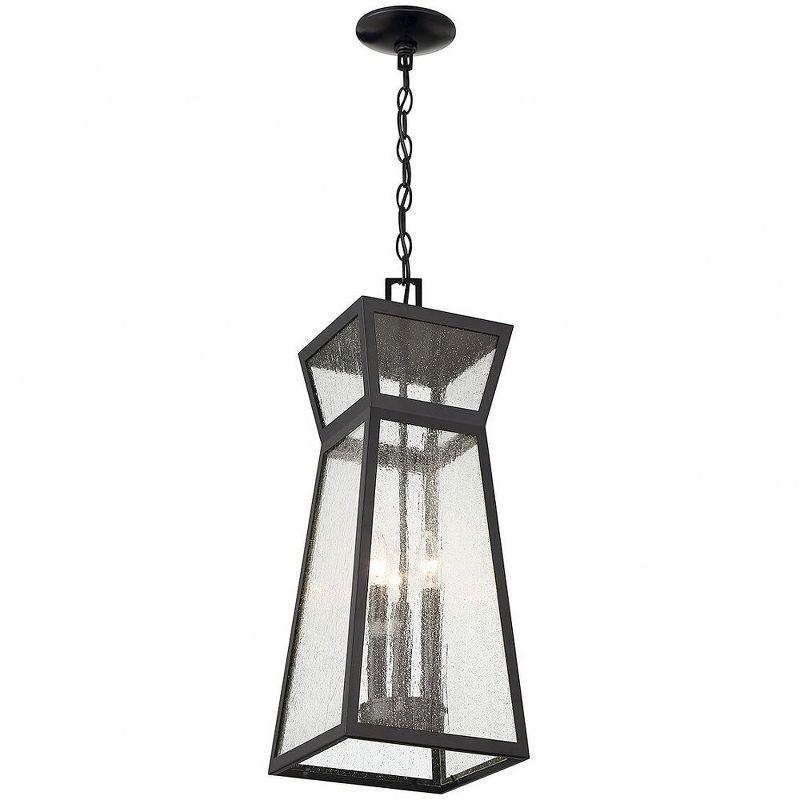 Millford Matte Black 3-Light Outdoor Hanging Lantern with Seeded Glass