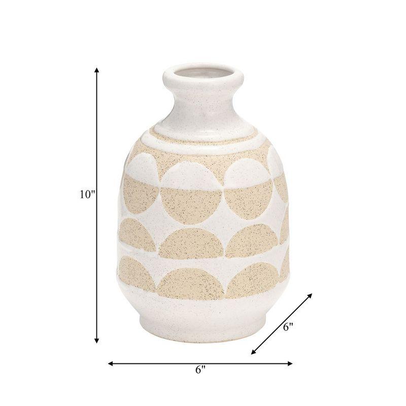 Sagebrook Home 10" Ceramic Vase - Contemporary Ivory / Beige Half Circle Design Decorative Table Accent for Home or Office - Unique Gift Idea