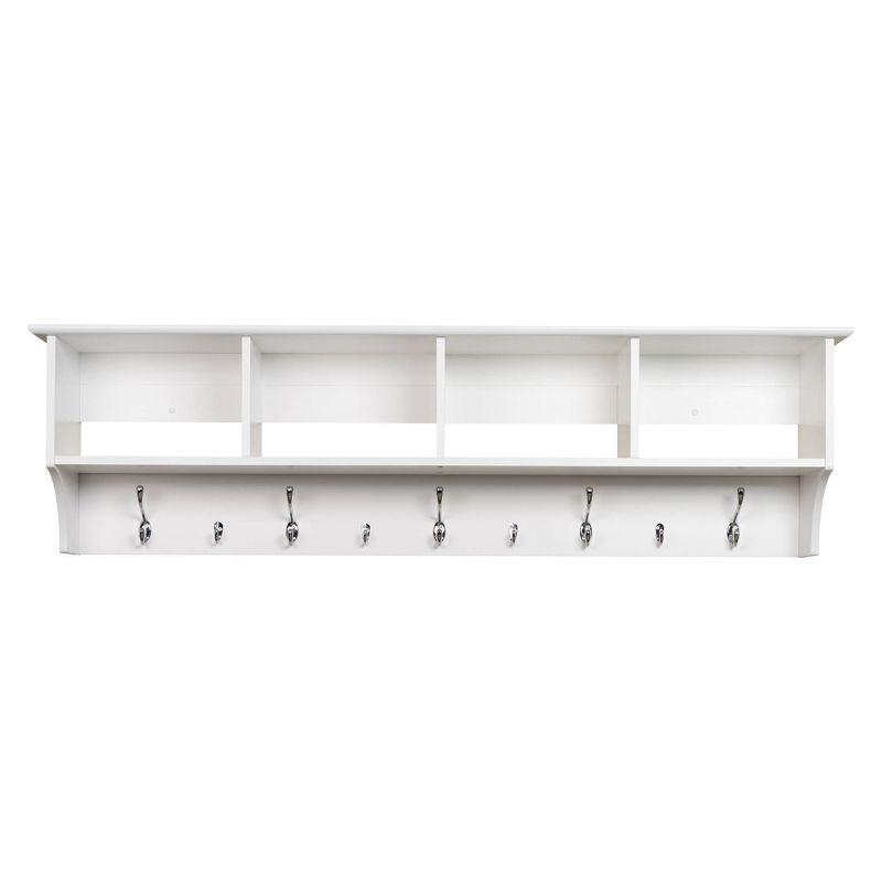 Prepac 60" Wide Hanging Entryway Shelf White: Wall Mounted Storage with 9 Hooks, Laminated Wood Composite