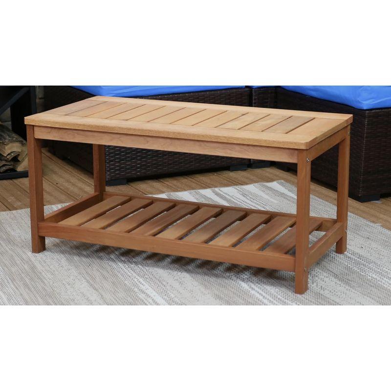 Sunnydaze Outdoor Meranti Wood with Teak Oil Finish Wooden Rectangular Accent Coffee Table - 35" - Brown