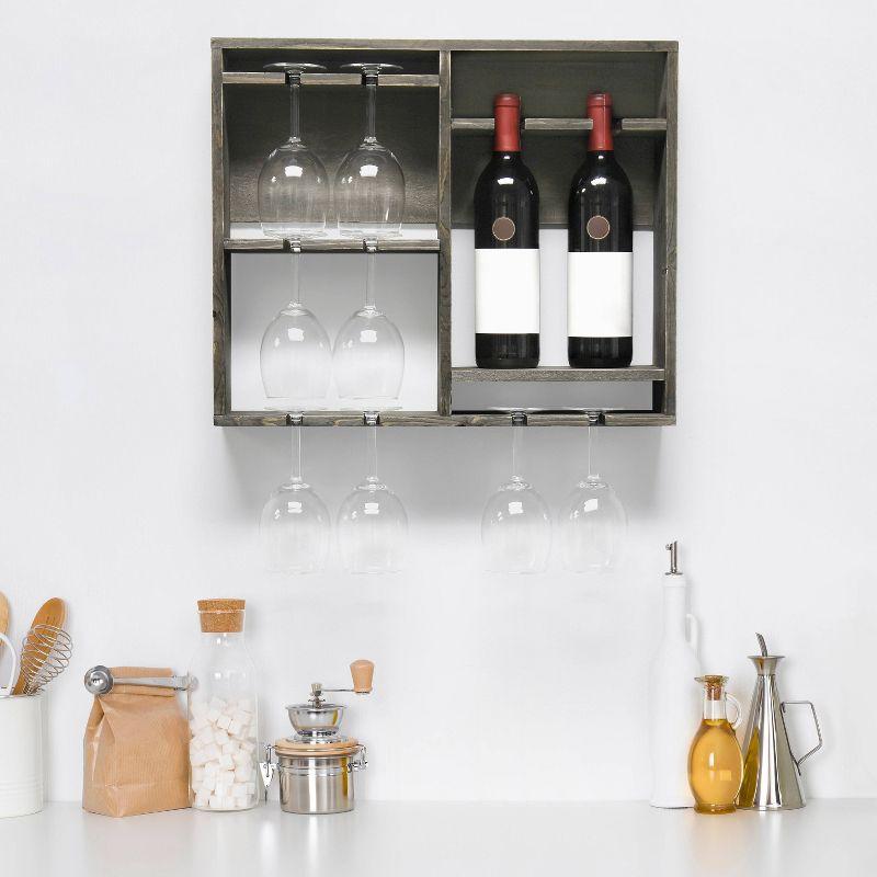 Bartow Wall Mounted Wood Wine Rack Shelf with Glass Holder Gray Wash - Elegant Designs
