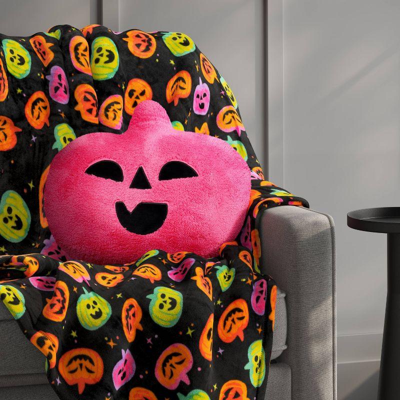 Pumpkin Shaped Faux Shearling Halloween Throw Pillow Pink - Hyde and EEK! Boutique™: Indoor Oval Cushion, Recycled Polyester Fill
