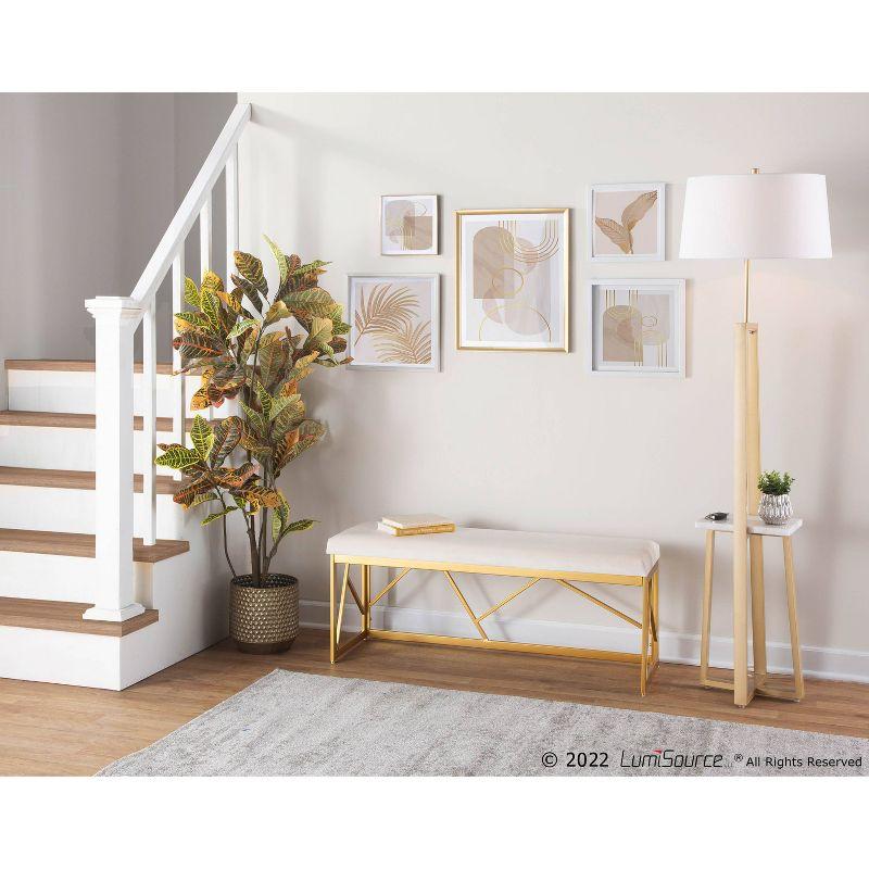 Folia 44" Velvet/Steel Bench Gold/White - LumiSource: Entryway, Modern Geometric Frame, Comfort Seating