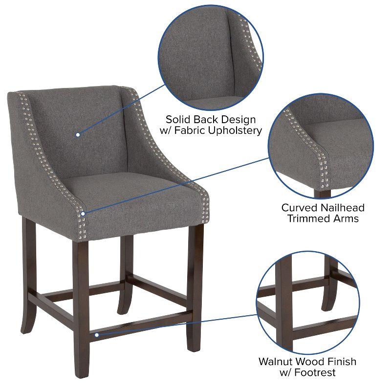Merrick Lane Taylorsville 24 Inch Walnut Counter Height Stool with Nailhead Trim in Dark Gray Fabric