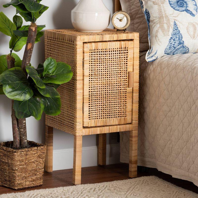 Natural Mahogany and Rattan Bohemian Night Table