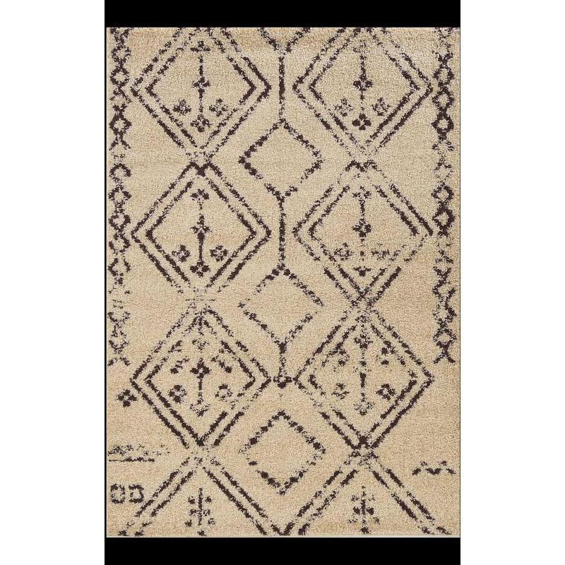 Ivory and Black Rectangular Moroccan Shag Rug, 5' x 7'