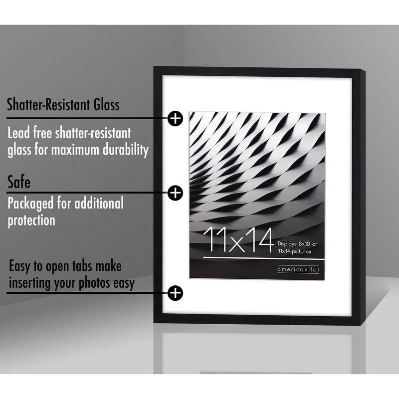 Americanflat 11x14 Picture Frame with Shatter-Resistant Glass, Use as 8x10 Frame with Mat or 11x14 Frame Without Mat, Streamline Collection, Black