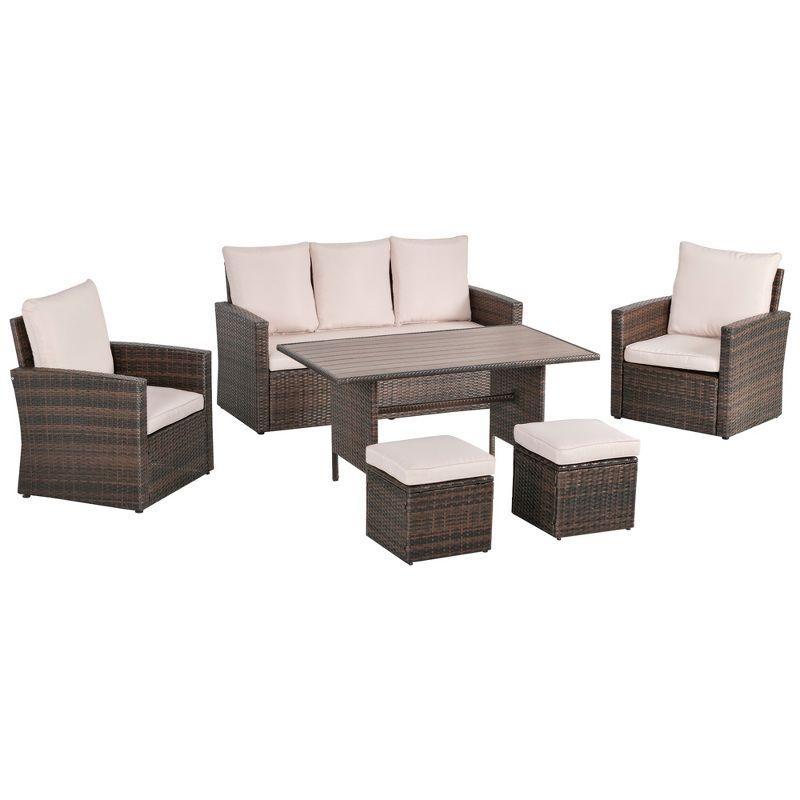 Beige 7-Person Rattan Wicker Patio Dining Set with Cushions