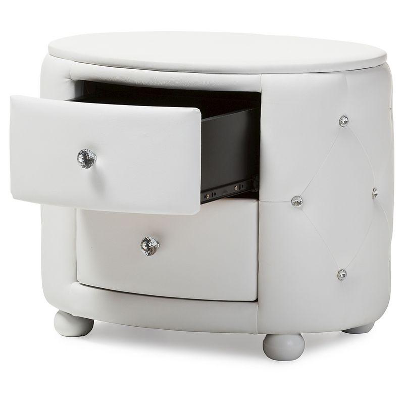 Davina Hollywood Glamour Style Oval 2 - Drawer Faux Leather Upholstered Nightstand - Baxton Studio