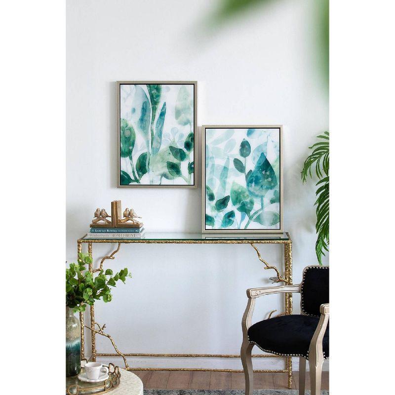 Leaves In Shades Of Greens Framed Printed Acrylic Wall Art - 19"W X 25.5"H X 1.5"L - Green/White