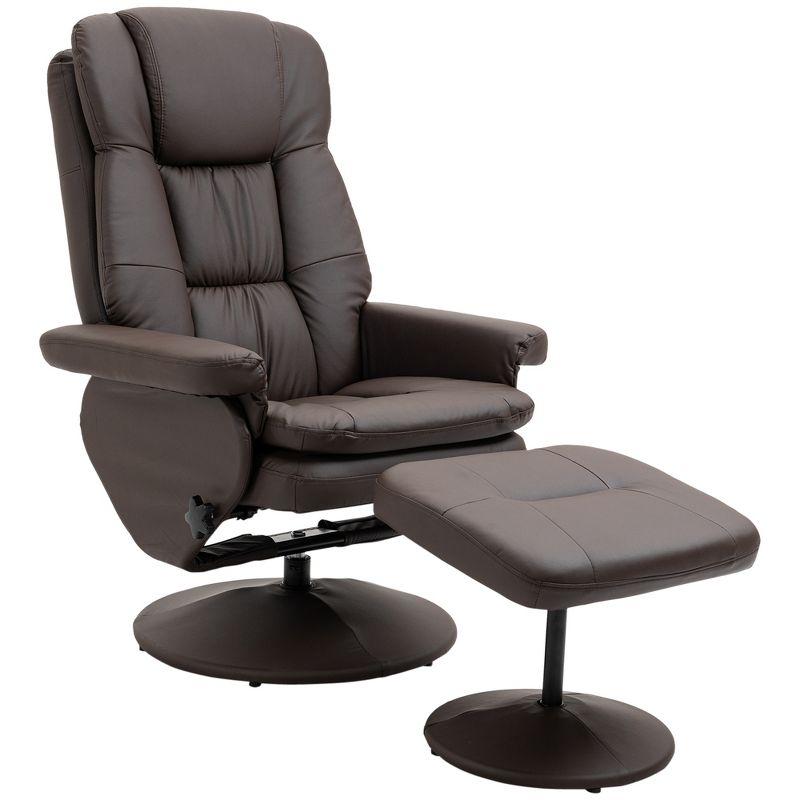 HOMCOM Recliner and Ottoman with Wrapped Base, Swivel PU Leather Reclining Chair with Footrest for Living Room, Bedroom and Office