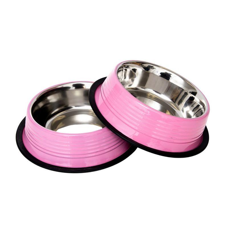 Country Living Set of 2 Ribbed No-Tip Non-Skid Pet Bowls - Durable & Safe for Dogs - Prevents Spills, Easy to Clean