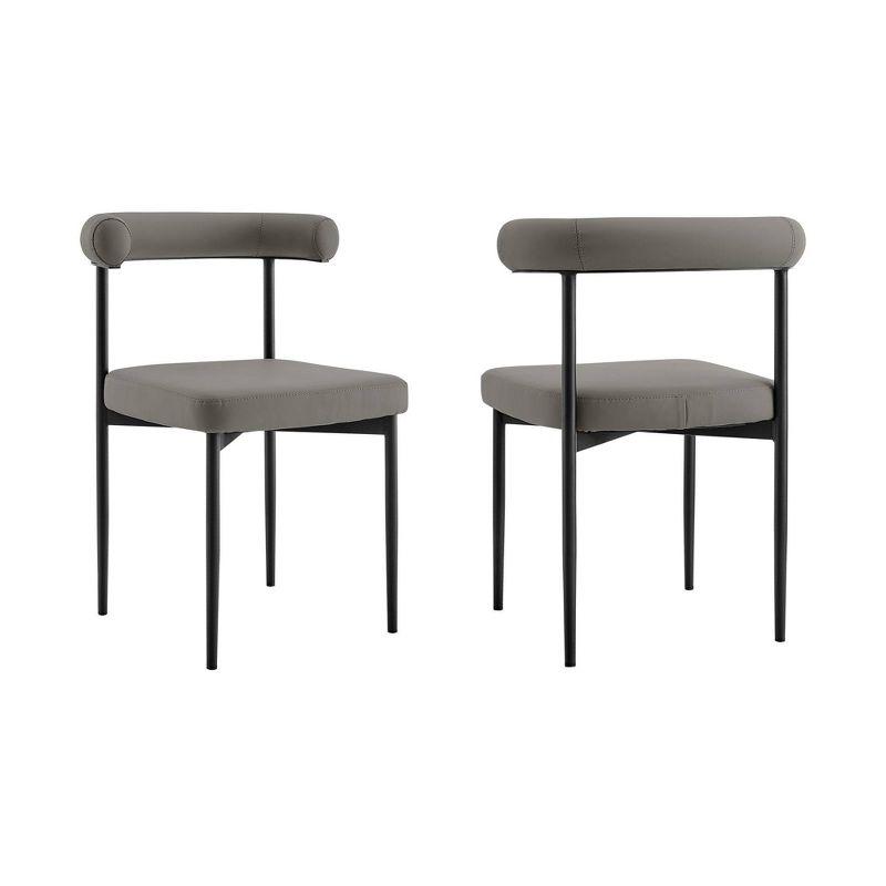 Armen Living Set of 2 Shannon Iron and Faux Leather Dining Chairs Matte Black/Light Gray