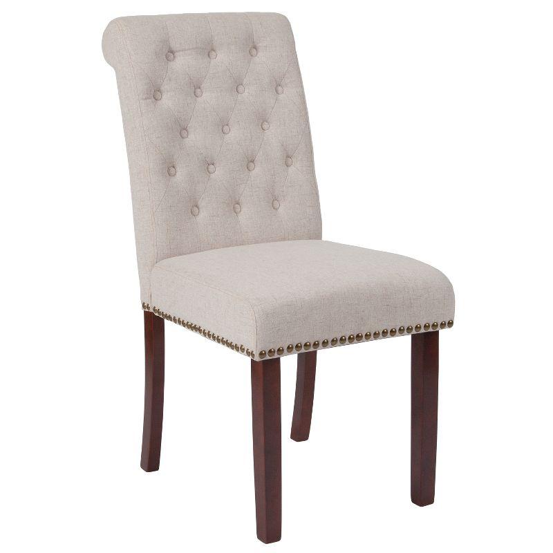 Beige Fabric and Walnut Wood Parsons Side Chair